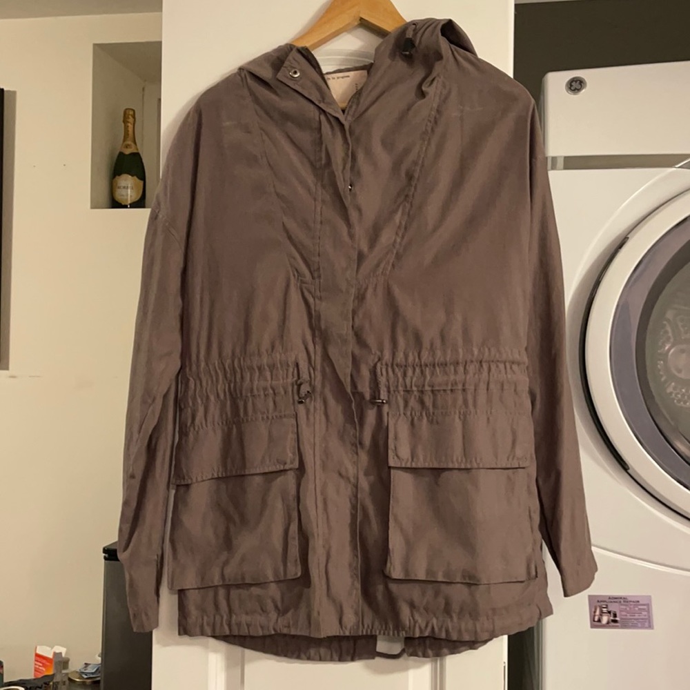 Life in progress beige medium utility style hooded jacket